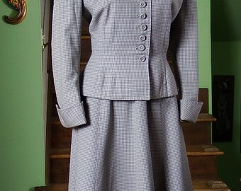 Vintage 1940s / 1950s Plaid Gabardine Wool Womens Suit by Moordale Junior Suits