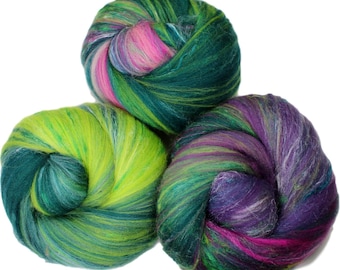 Hyacinth -- classic batts -- (4.2 oz.) organic polwarth, silk, bamboo, sari silk, sparkle.