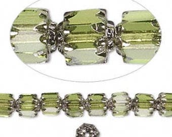 Czech 6mm Faceted Cathedral olivine and silver glass beads (16 inch strand)