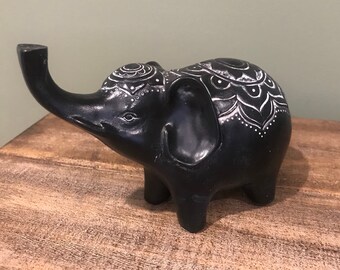 Vintage Black/White Elephant Figurine