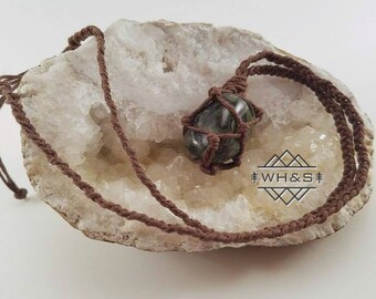 Hemp Wrapped Kambaba Jasper Necklace, Crocodile Jasper Pendant, Gemstone Jewelry, Healing Crystal Jewelry, Healing Crystal Necklace