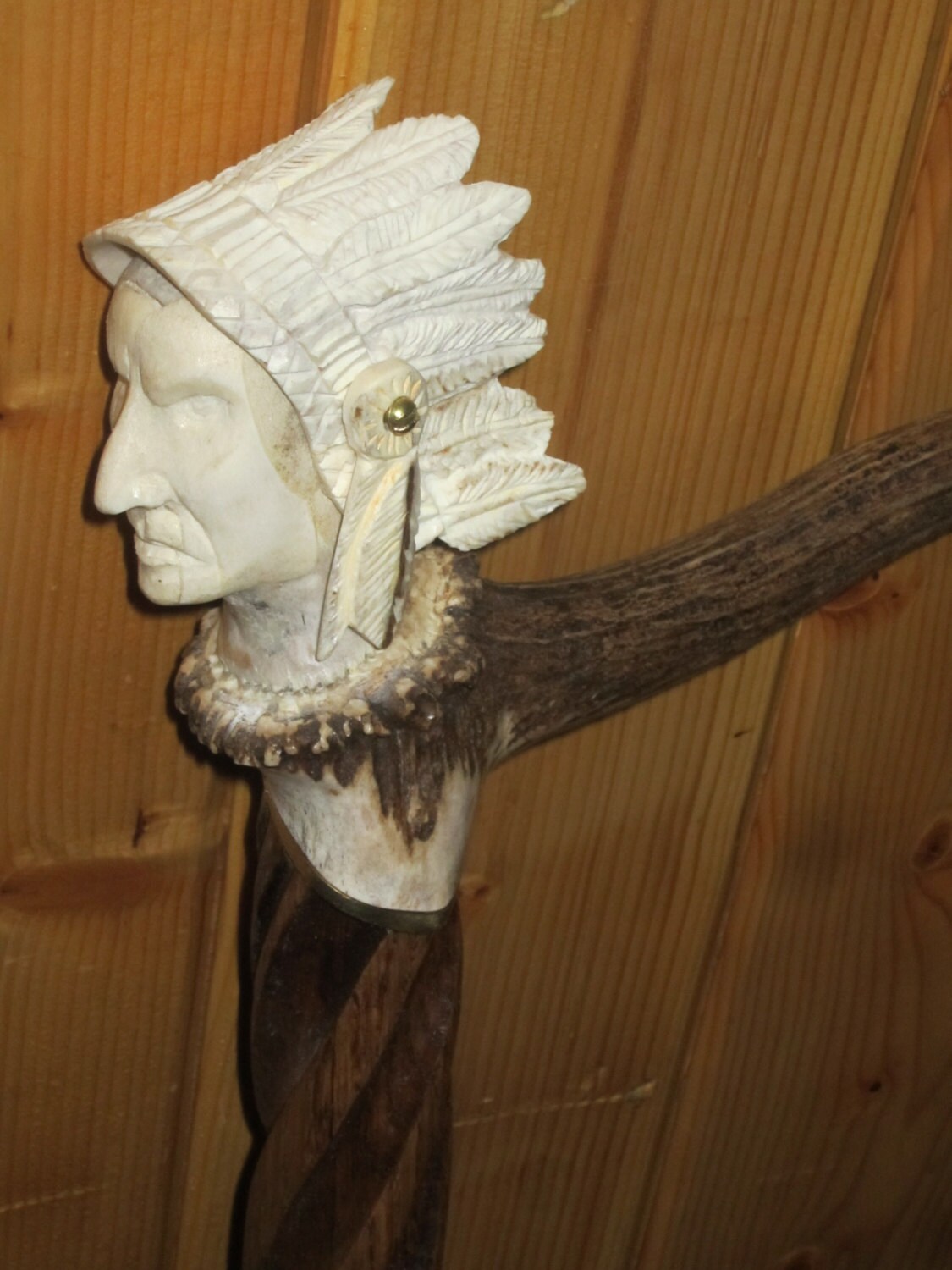 Hand carved Elk Antler Pipe Cane
