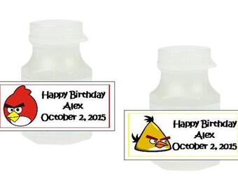 30 Angry Birds Personalized Birthday Mini Bubble Label Wrapper Favors Stickers