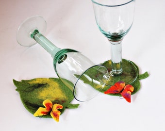 Set 2x Party Deco Party felted coasters glass coasters for wine glass butterflies,