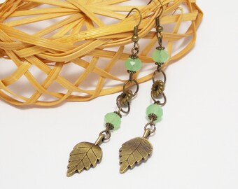 Gift for daughter in law green earrings Leaf jewelry Extra long earrings floral plant green jade earrings spring jewelry botanical jewelry
