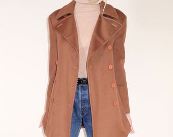 Lovely vintage cinnamon wool coat, lined with a matching tie wrap for the waist