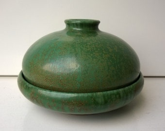 Bowl and Vase, Green Crystalline Glaze, Ruth Koppenhöfer Keramik, West German Studio Pottery, 1960s