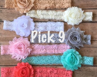 PICK 9 Shabby Lace Headbands, Baby Headband, Baby Girl Headband, Infant Headband, Newborn Headband, Lace Baby Headband, Lace Headband, Baby