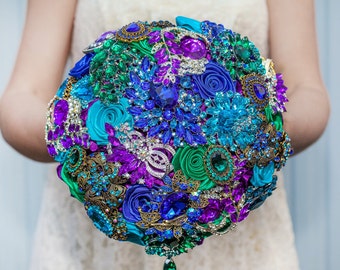 Brooch bouquet. Purple, Blue and Turquoise wedding brooch bouquet, Jeweled Bouquet. Made upon request