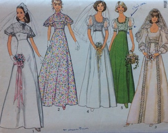 Simplicity 6940 misses bridal or bridesmaid dress size 14 bust 36 vintage 1970's sewing pattern
