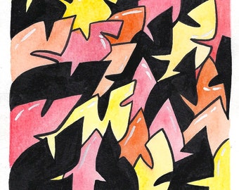 Hot Leaves // Watercolor & Ink Painting