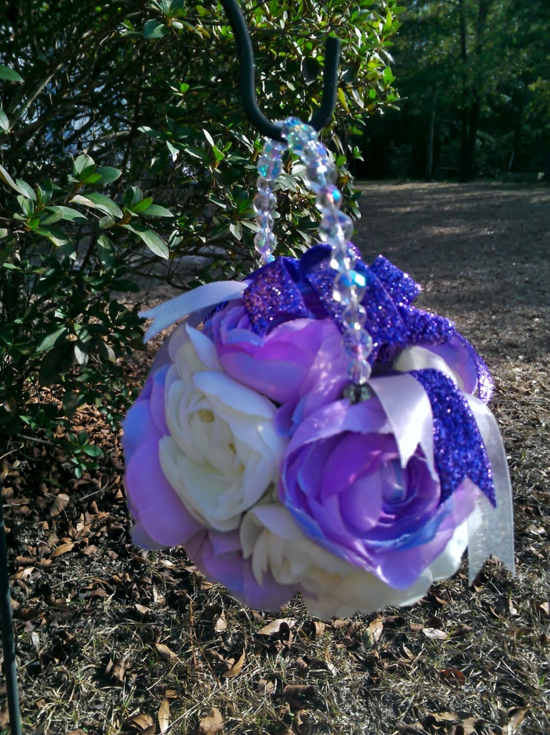 Purple Kissing Ball with iridescent beaded handle bridal