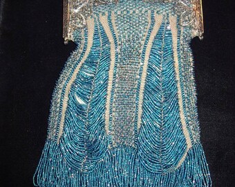 1918-1920s Era Turquoise Iridescent Beaded Purse item 112 Purses