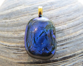 0085 - Blue and Green Dichroic Fused Glass Pendant