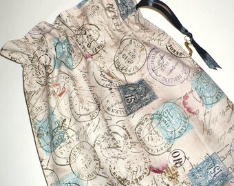 Shoe Bags, Travel, Postmarks, Stamps, drawstring bags, cotton, storage bag, neutral, 2 reusable bags