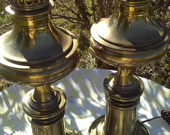 Vintage Pair Stiffel Large Brass Table Lamps Hollywood Regency