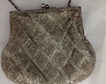 LaRegale Beaded Evening Bag Vintage Beaded Purse Prom Purse Small Silver Beaded Bag Wedding Purse