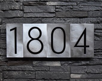 Modern House Numbers - Styx Font in Brushed Aluminum Finish
