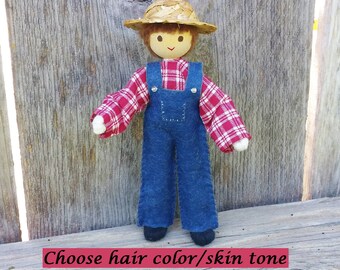 Farmer Doll - Dollhouse Doll - Dollhouse People - Wooden Toy Farm - Bendy Doll - Wool Felt