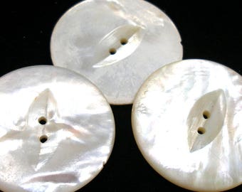 1900s Antique BUTTONs, 3 XL Victorian mother-of-pearl. 1.5"