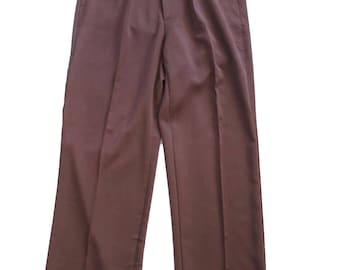 1940s Vintage Style Brown Fishtail LookTrousers With Turn Up Hems