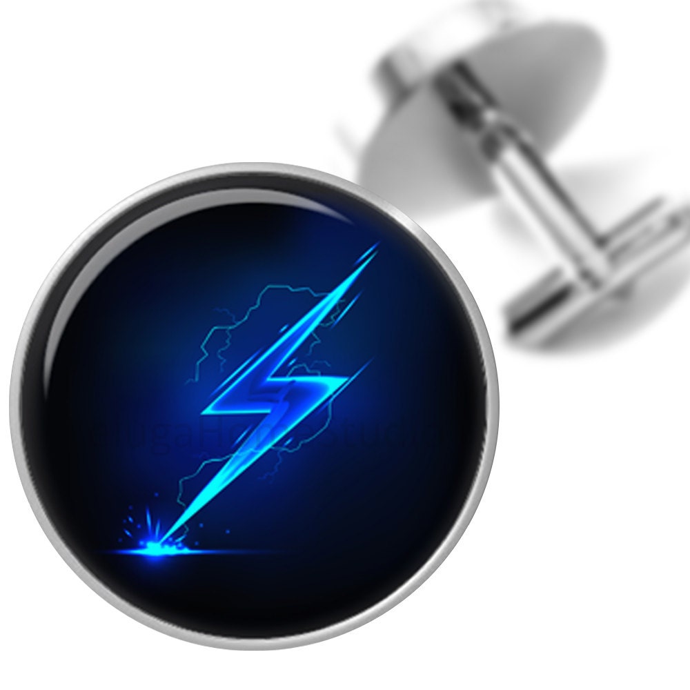 Cufflinks Blue Lightning Bolt Handmade Cuff Links For Dads Cufflinks Blue Lightning Bolt Handmade Cuff Links For Dads