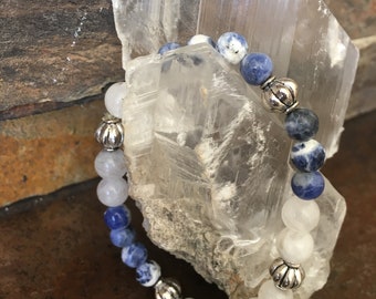 Sodalite Snow Quartz Gemstone Bracelet Reiki Beaded Bracelet