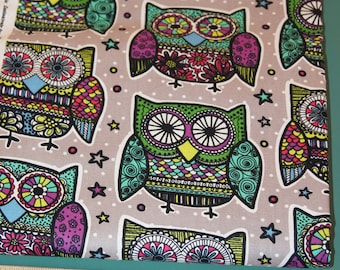 1/2 Yard Novelty Cotton Print Fabric Multi Colored Owls
