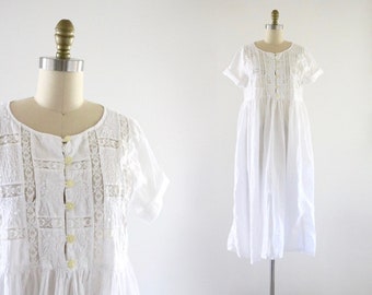 white on white cotton + lace dress