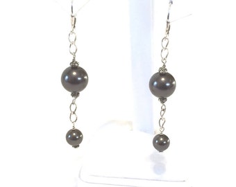 Sterling Silver And Black Glass Bead Dangle Earrings