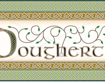 Irish surname Dougherty intricately rendered with celtic knots, original design