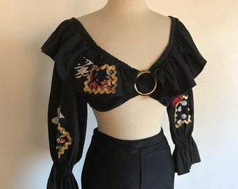 Women's Vintage 90s Med Gypsy Midriff Crop Top CONTEMPO CASUALS #228