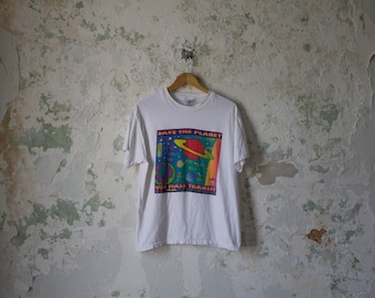Vintage Peter Max Tshirt - 1990s 90s Save the Planet shirt tee Medium Large