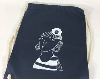 Screen print backpack bag Lake woman Freya (blue)