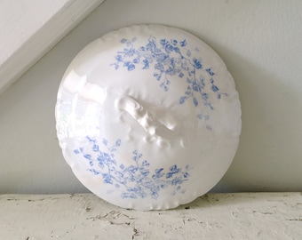 Antique Ironstone Blue Transferware Lid Cottage Farmhouse Decor