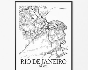 Rio de Janeiro Map Art Print, Rio de Janeiro Poster Map of Rio de Janeiro Decor, Rio de Janeiro Map Art, Rio de Janeiro Gift Art Poster