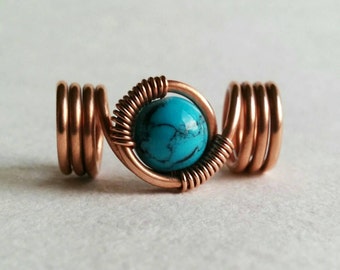 Loc jewelry, copper wire dreadlock bead with turquoise, handmade dread bead, braid bead, hair bead, boho hair jewelry, dreadlock accessories