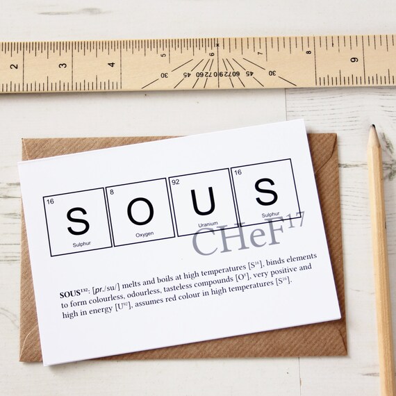 in a congratulation word sentence CHEF Periodic Card. Table Congratulation FUNNY Elements SOUS