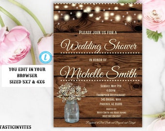 Rustic Wedding Shower Invitation, Rustic Invitation, Country invitation, Editable Template, Wedding Shower Invitation, Template, YOU EDIT