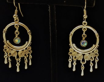 Silver earrings with opalescent charms