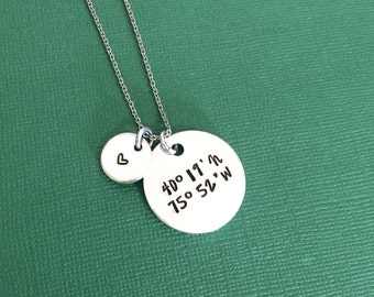 Coordinates Necklace - Hand Stamped Jewelry - Grad Gift - GPS Coordinates - Personalized Jewelry - Custom Coordinates - Latitude Longitude