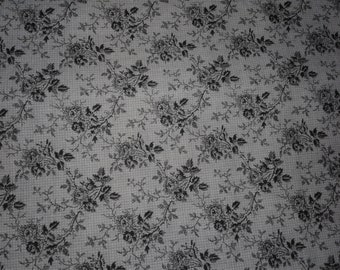 Gray and black floral cotton fabric