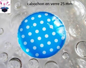 1 cabochon clear 25 mm turquoise dots