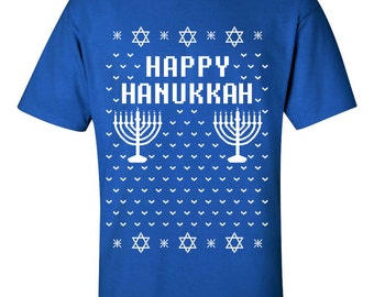 HAPPY HANUKKAH Ugly Christmas Sweater Funny Men's Tee Shirt B109