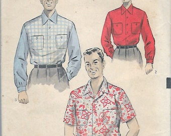 Vintage 1952 Advance 6282 Men's Shirt Long Or Short Sleeved Sports Shirt Sewing Pattern Size Medium Neck 15-15 1/2 Chest 38"-40"