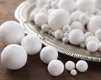 Spun Cotton Balls, Select by Size, 6mm - 60mm Vintage-Style Craft Shapes
