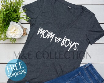 Mom of Boys Shirt - Mom trendy tees -Mom Life Vneck -Mama Shirt - Ladies Shirt -Mom Gift Idea - Baby Shower Gift - Mom of Boy- Mom of girl