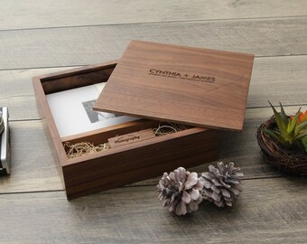 4x6" Walnut Wood USB and Photo Box - Print Proof Box - Photography Presentation Box ( Custom Laser Engraving, USB Optional )