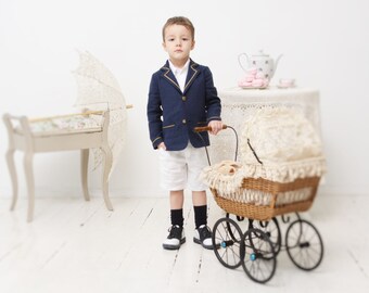 Boys blazer Boys linen blazer Ring bearer blazer Boys clothing Boys linen jacke Navy blue blazer Toddler boy clothes Baptism blazer