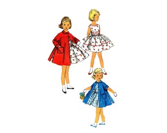 1950s Toddler Girls Full Skirt Dress and Coat Simplicity 1936 Vintage Sewing Pattern Size 1